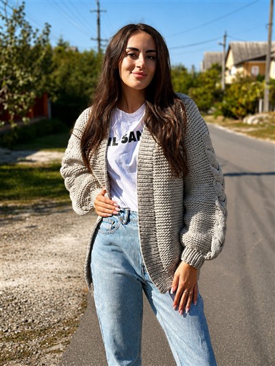 Oatmeal Cable-Sleeve Cardigan