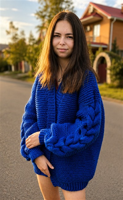 Cobalt Cable-Sleeve Cardigan