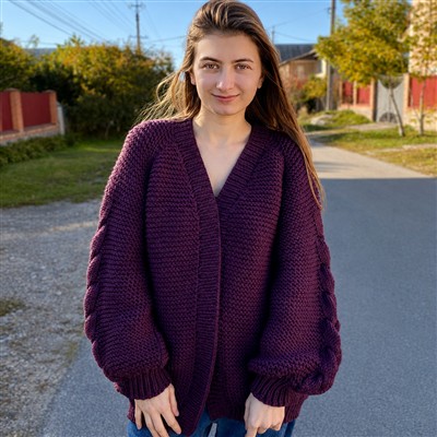 Plum Cable-Sleeve Cardigan