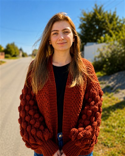 Rust Bubble-Sleeve Cardigan